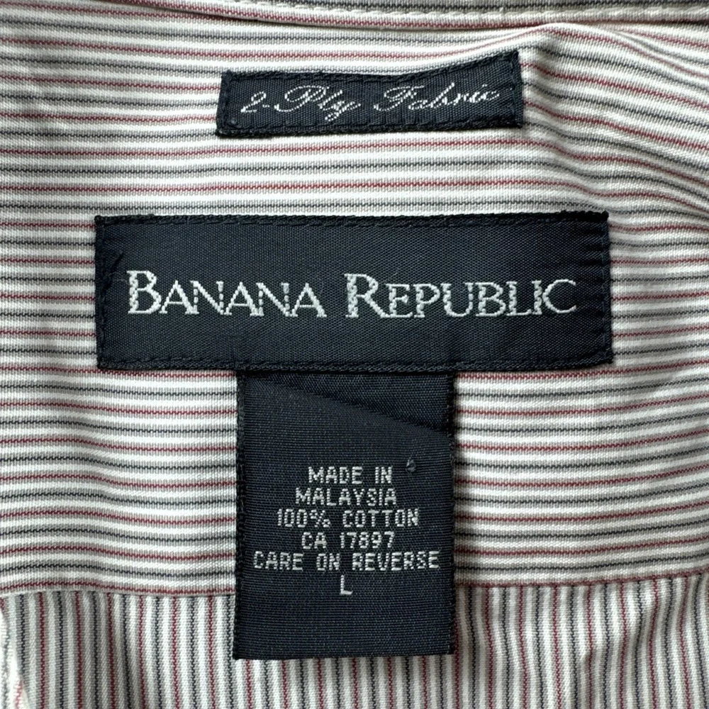 Vintage Banana Republic Mandarin Band Collar Shirt Men L Striped Long Sleeve Red